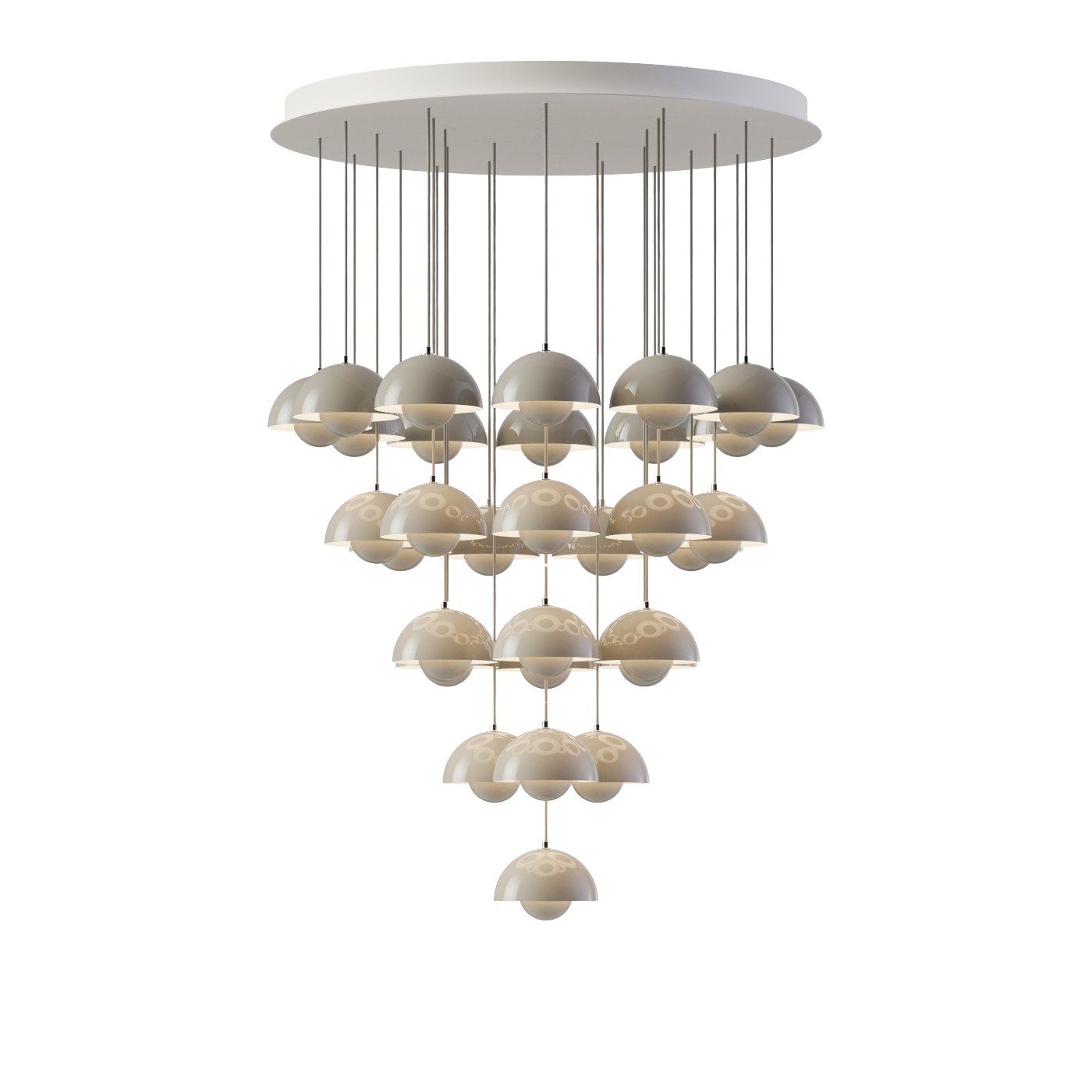 Flowerpot VP10 Kronleuchte, 31 pendants, chrome plated