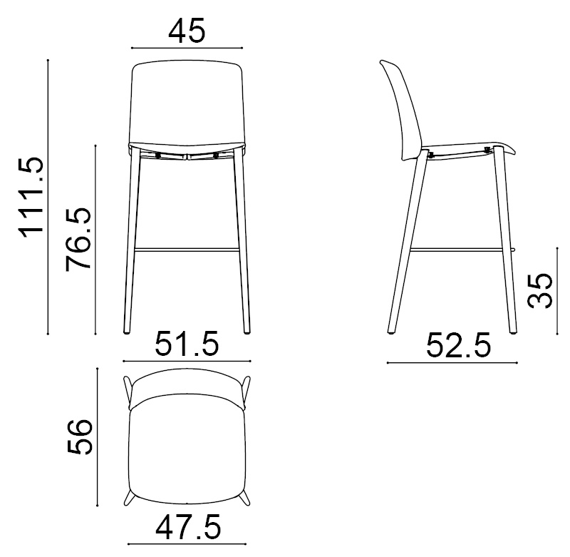 Mixu Barhocker, höhe 76 cm, voll bezogen #5829