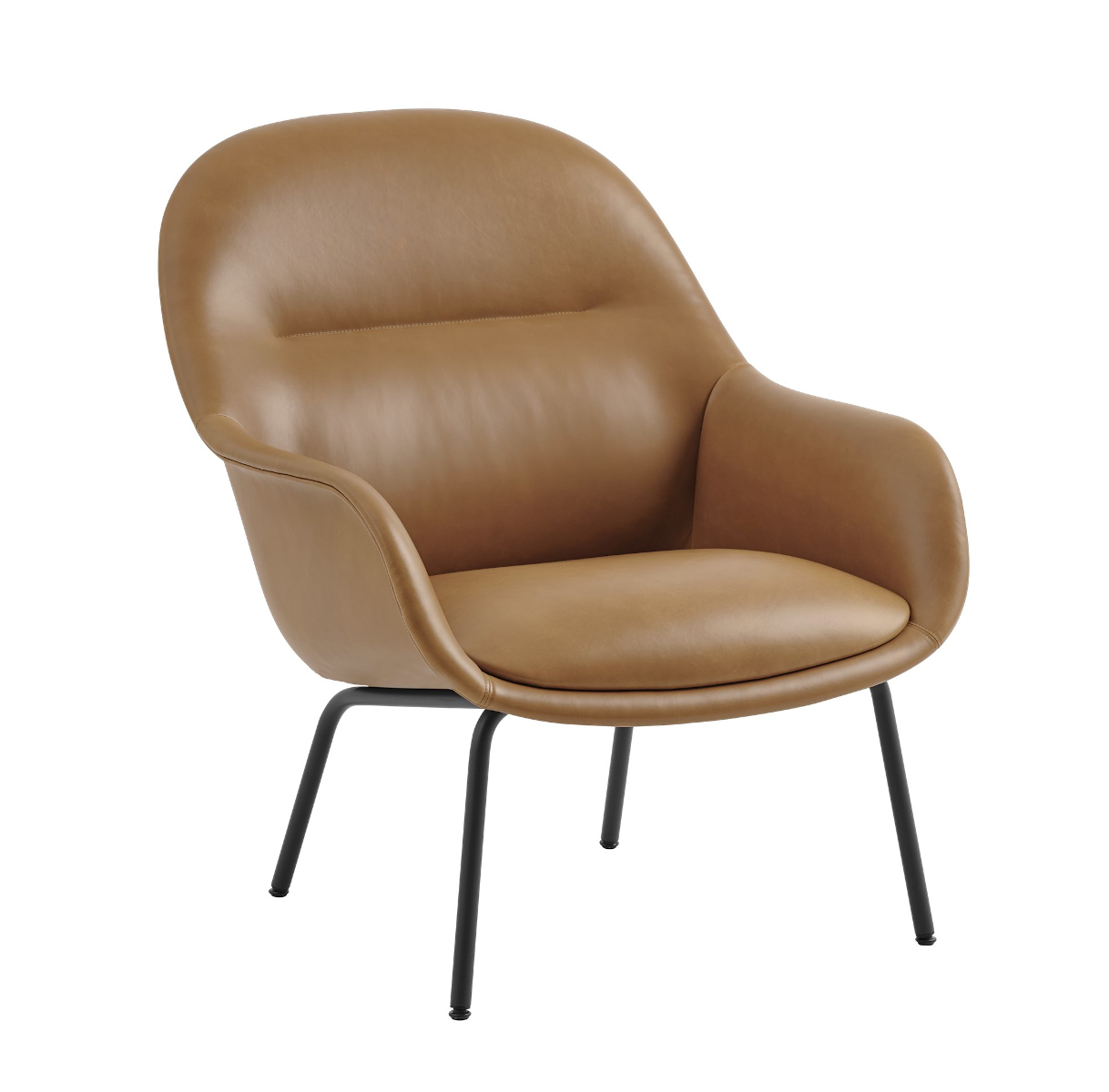 Fiber Lounge Armchair, tube base, refine leder cognac / schwarz