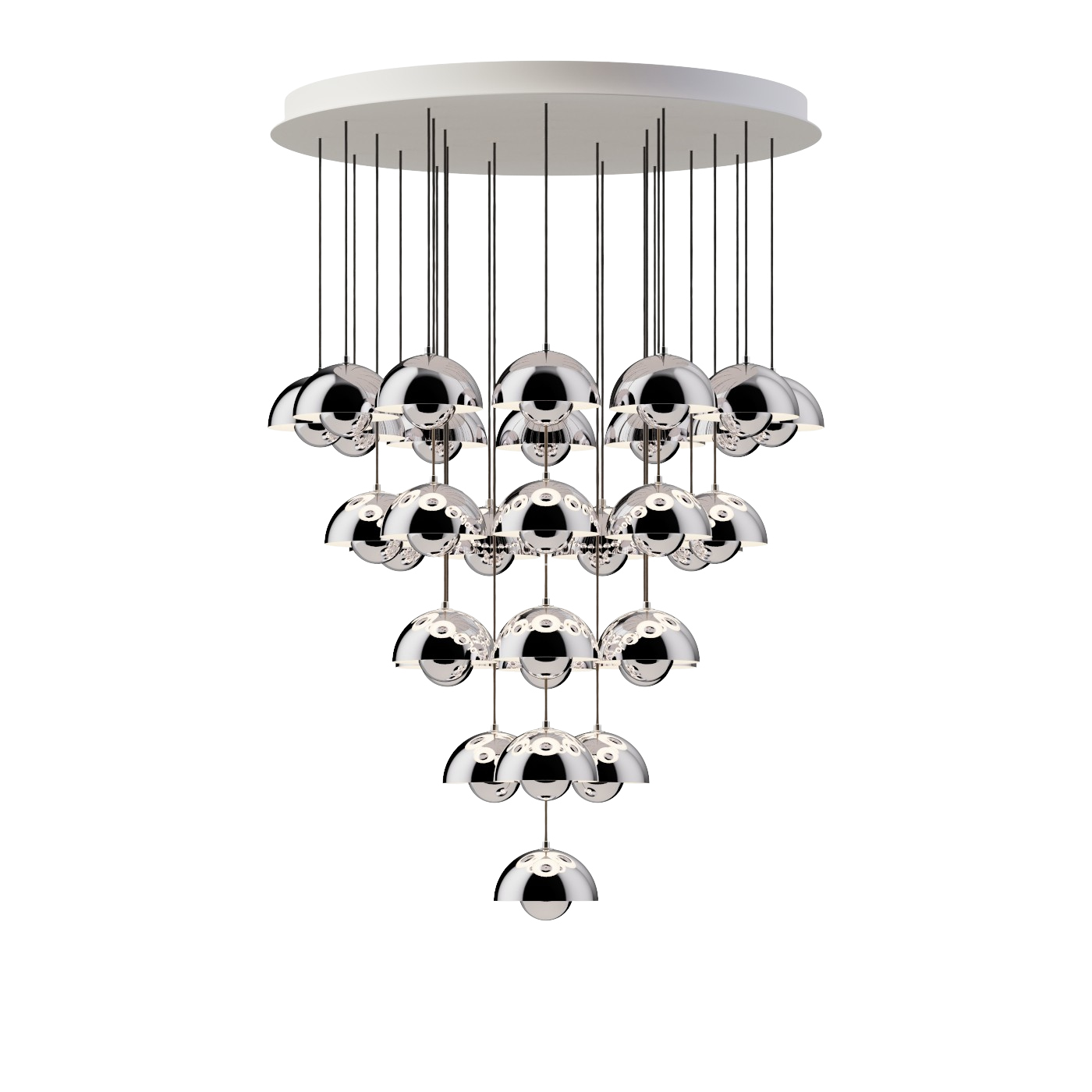 Flowerpot VP10 Kronleuchte, 31 pendants, chrome plated