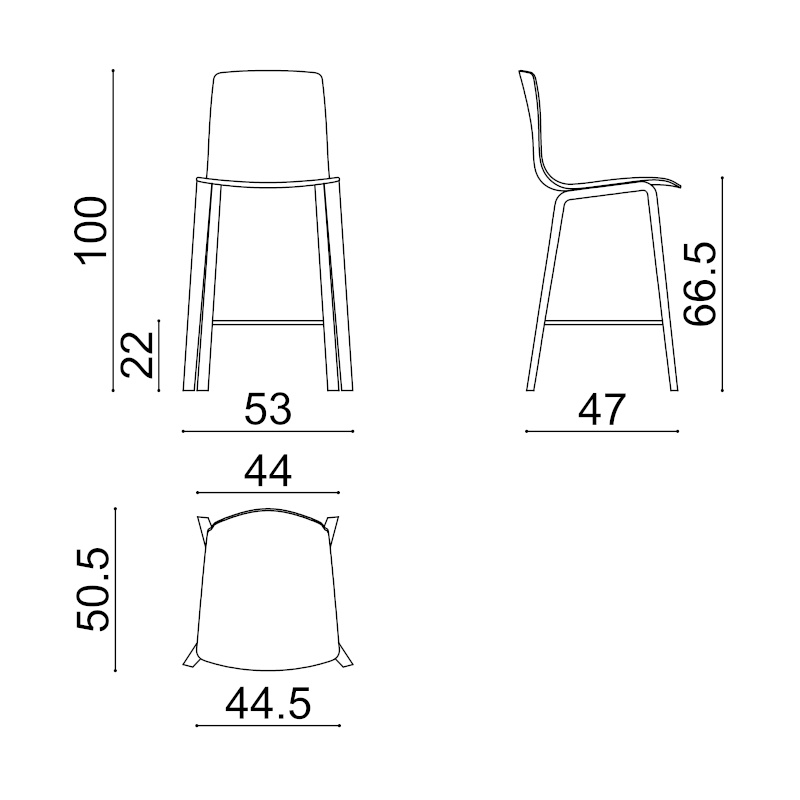 Aava 02 Barhocker, höhe 66 cm, kunststoff, vorne bezogen #7616