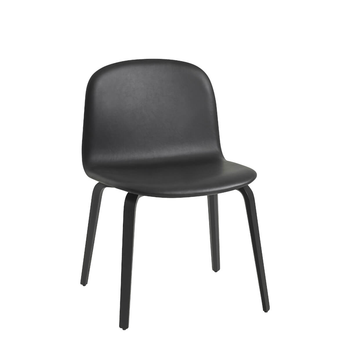 Visu Wide Chair, wood base, refine leder schwarz / schwarz