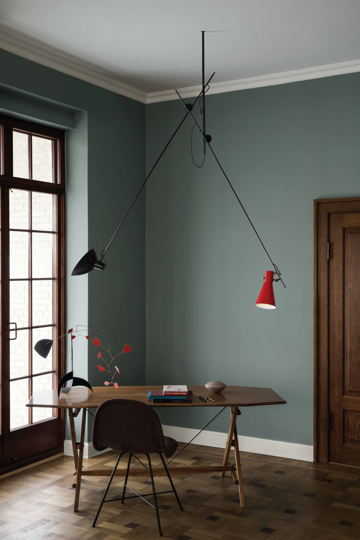 VV Cinquanta Suspension Pendelleuchte, mondrian halterung, blaue und gelbe reflektoren