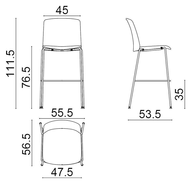 Mixu Barhocker, höhe 76 cm, voll bezogen #5823