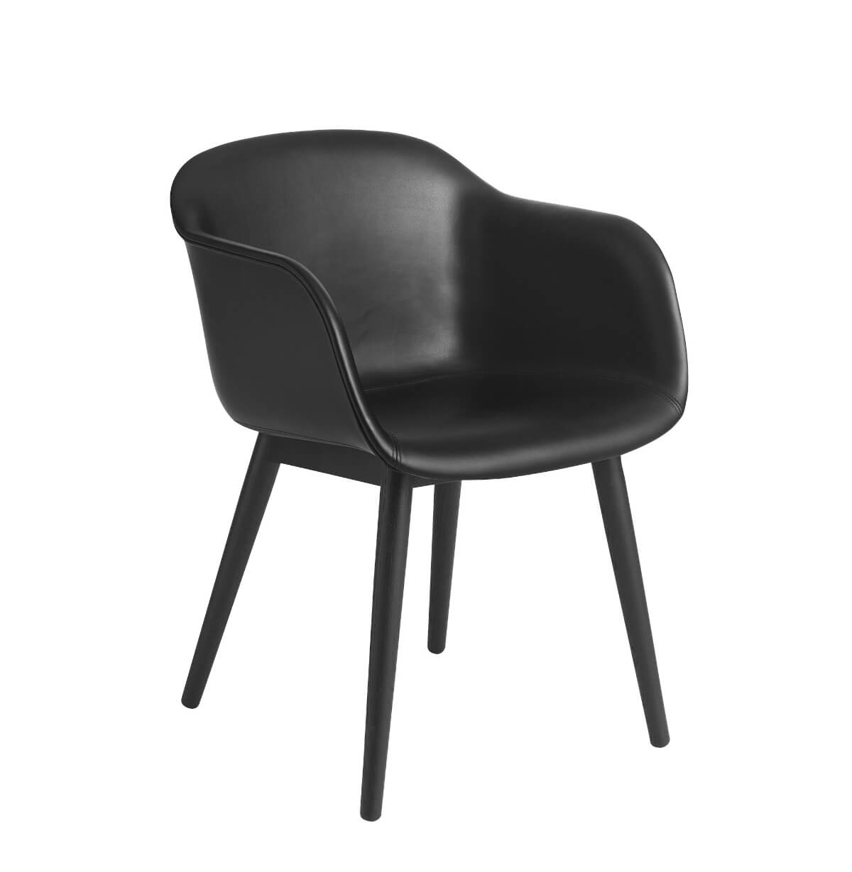 Fiber Armchair, wood base, schwarz / dunkelbraun gebeizt