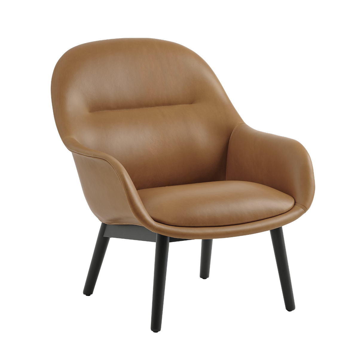 Fiber Lounge Armchair, wood base, refine leder cognac / schwarz