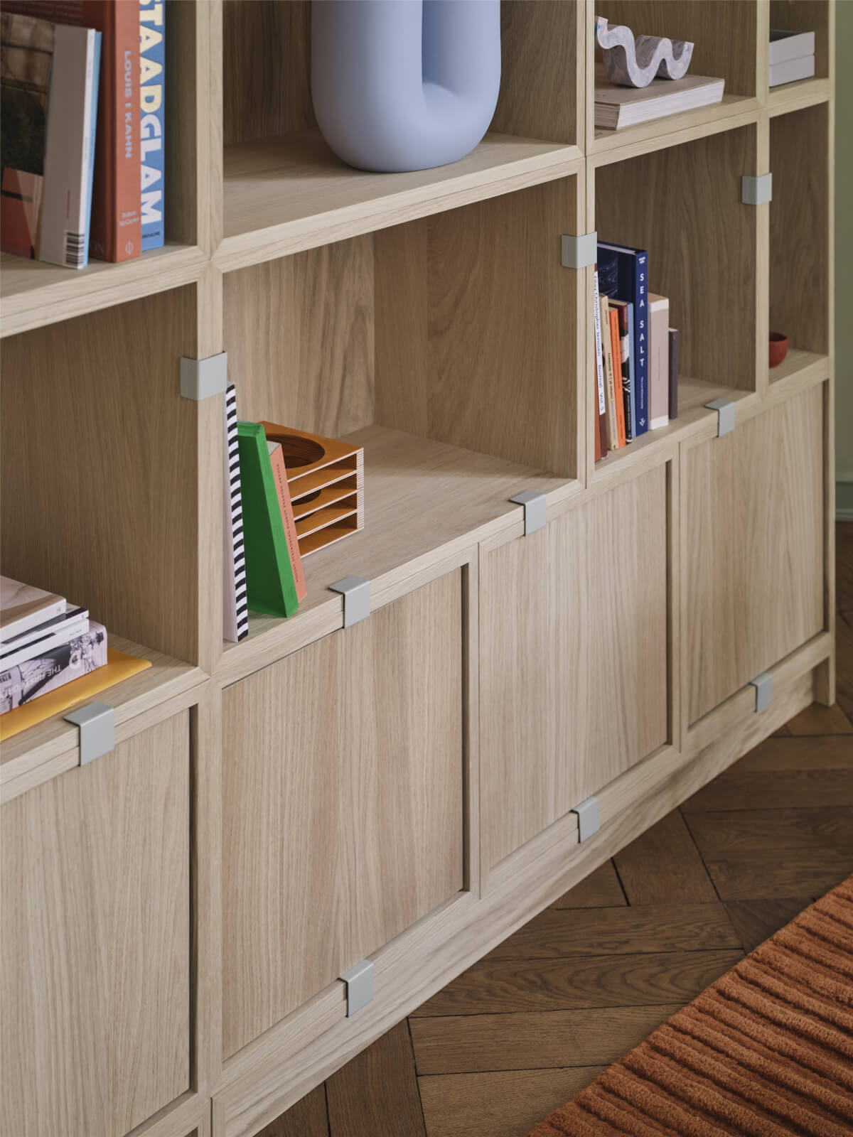 Stacked Storage Bookcase - Configuration 1, brown green